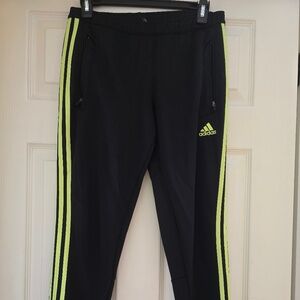 Adidas womens pants black neon yellow stripe track soccer tricot - Small